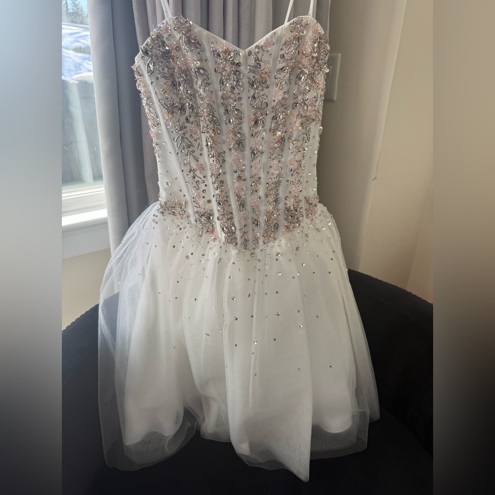 Jovani White and Gold Kids Formal Dress